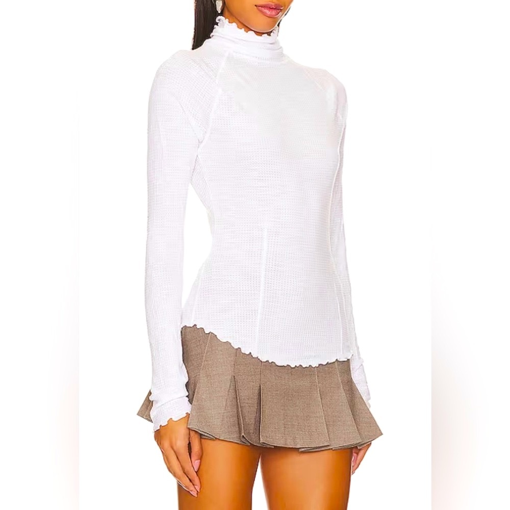 Intimately Free Skyline Waffle Knit Mock Neck Long Sleeve Top white size small.